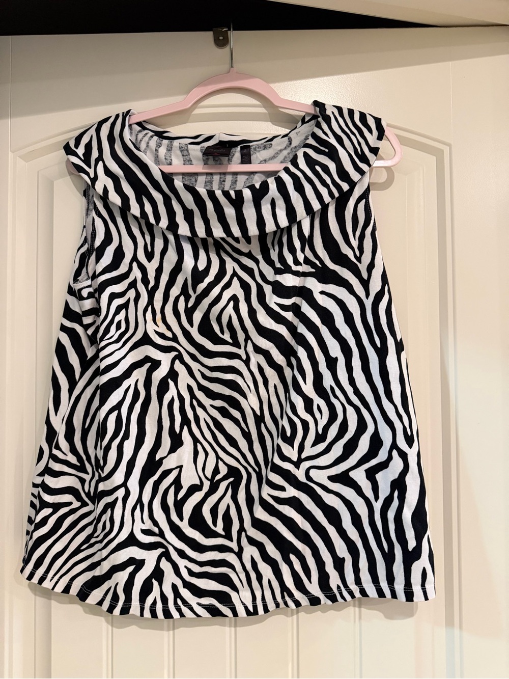 Sleeveless Zebra Print Cowl Neck Top - Black & White
